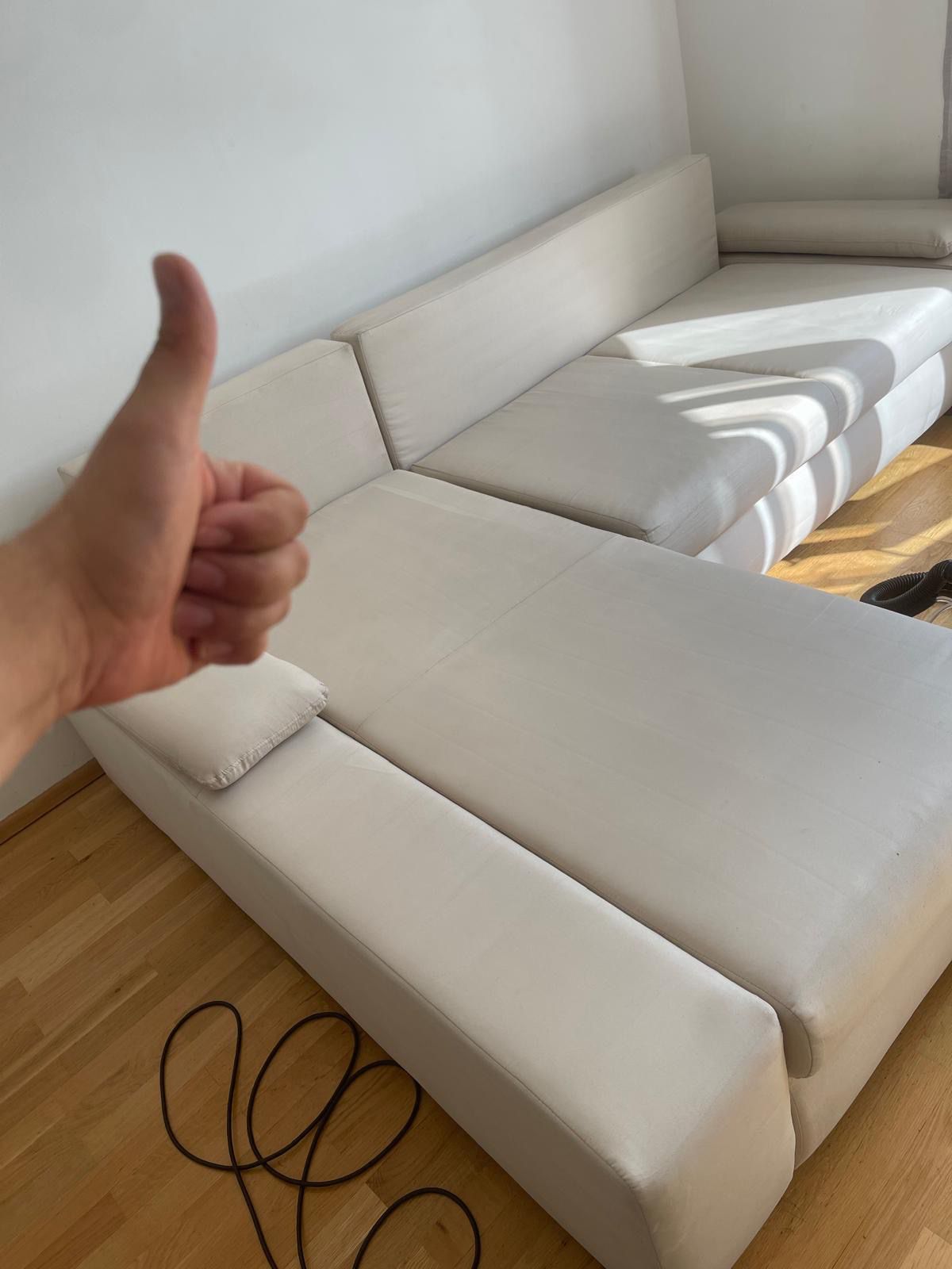 Beiges Ecksofa Polsterreinigung Nachher